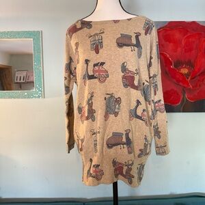 Miss Jolie London  Womens M Pullover  Scooter All Over Print Top Sweater